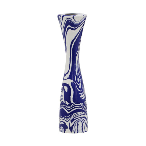 Serene Blue & White Swirl Resin Medium Candlestick Model: TOV-C18469