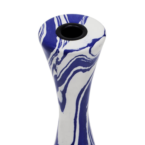 Serene Blue & White Swirl Resin Medium Candlestick Model: TOV-C18469