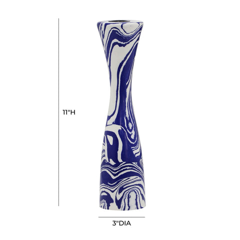 Serene Blue & White Swirl Resin Medium Candlestick Model: TOV-C18469
