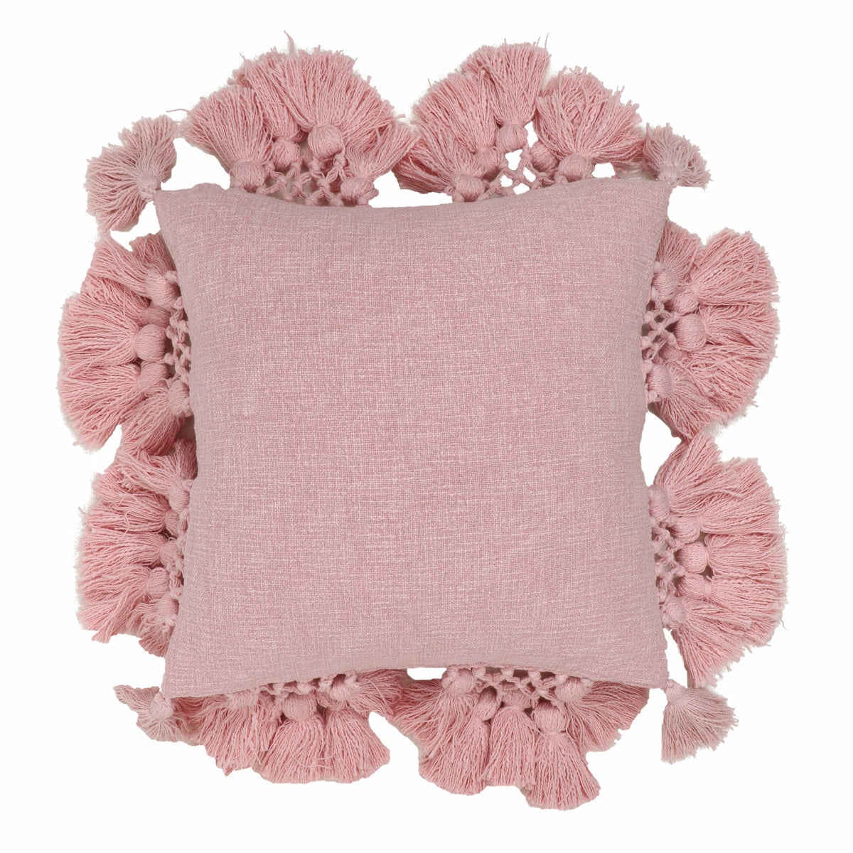 Stone Washed Blush Pink Cotton Tasseled Pillow Model: TOV-C18588