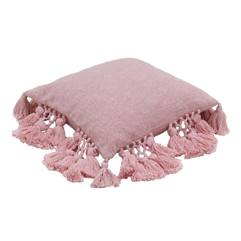 Stone Washed Blush Pink Cotton Tasseled Pillow Model: TOV-C18588