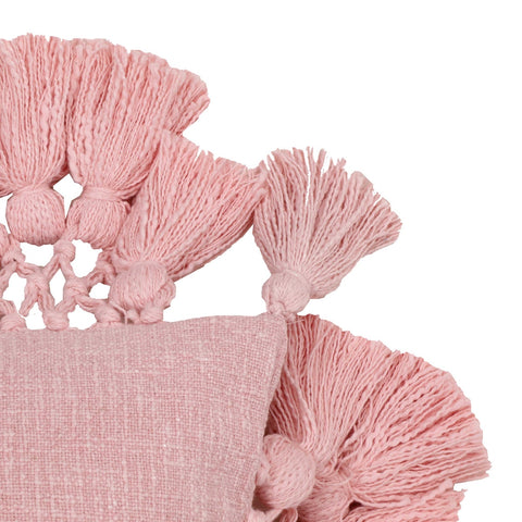 Stone Washed Blush Pink Cotton Tasseled Pillow Model: TOV-C18588