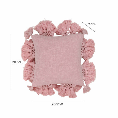 Stone Washed Blush Pink Cotton Tasseled Pillow Model: TOV-C18588