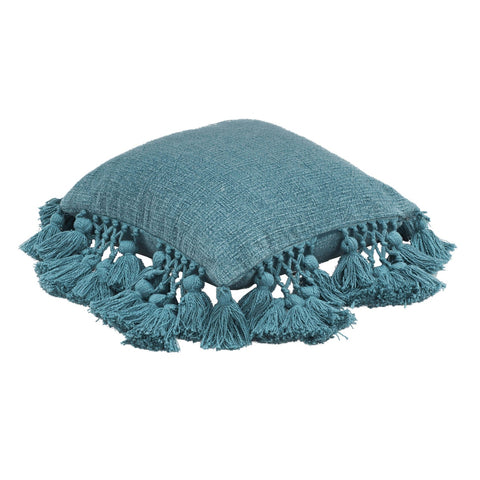 Stone Washed Denim Blue Cotton Tasseled Pillow Model: TOV-C18589