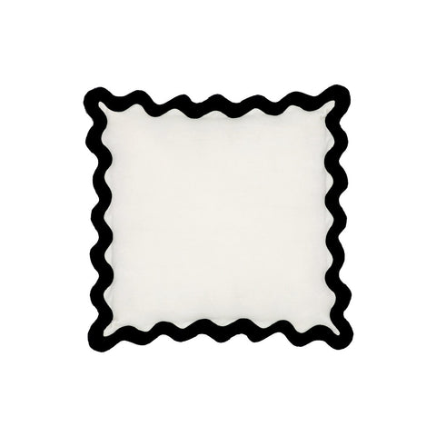 Scalloped Edge Black and White Cotton Velvet Throw Pillow Model: TOV-C18602