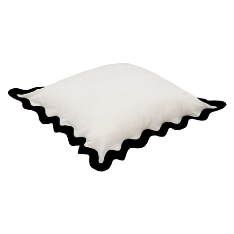 Scalloped Edge Black and White Cotton Velvet Throw Pillow Model: TOV-C18602