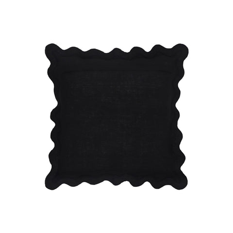 Scalloped Edge Black and White Cotton Velvet Throw Pillow Model: TOV-C18602