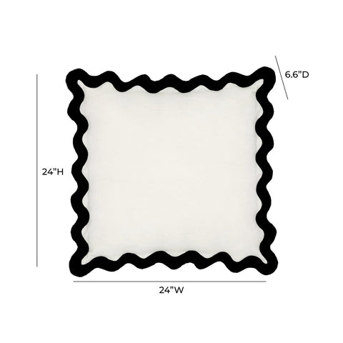 Scalloped Edge Black and White Cotton Velvet Throw Pillow Model: TOV-C18602