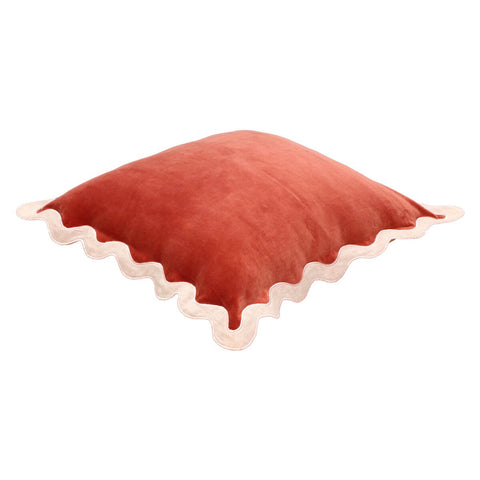 Scalloped Edge Cream and Rust Cotton Velvet Throw Pillow Model: TOV-C18604