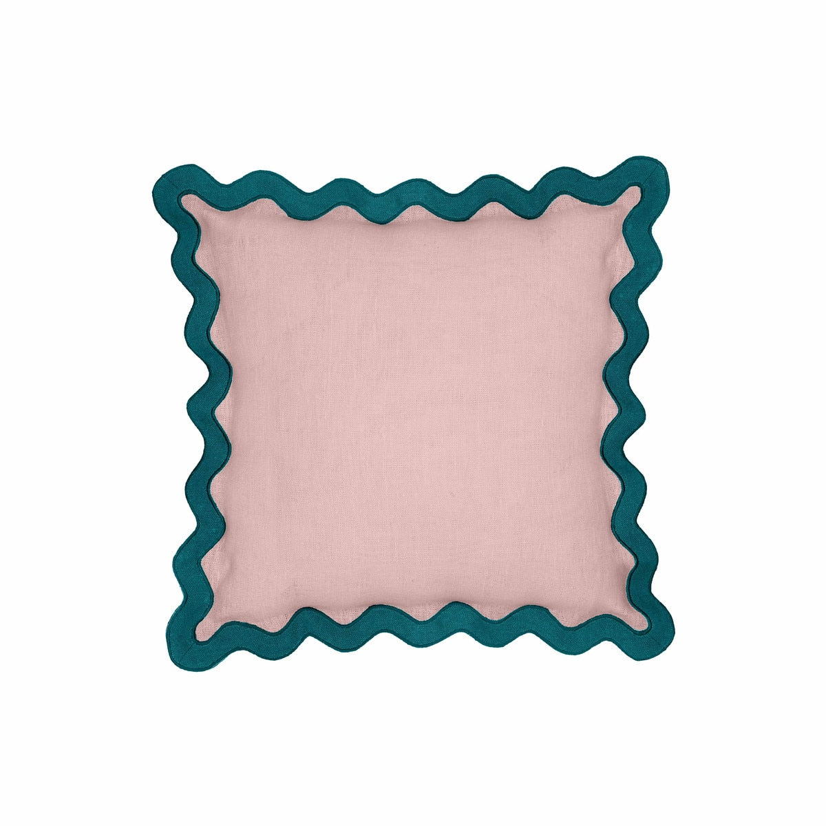 Scalloped Edge Blue and Pink Linen Throw Pillow Model: TOV-C18605