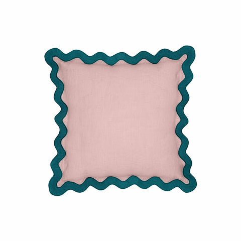 Scalloped Edge Blue and Pink Linen Throw Pillow Model: TOV-C18605