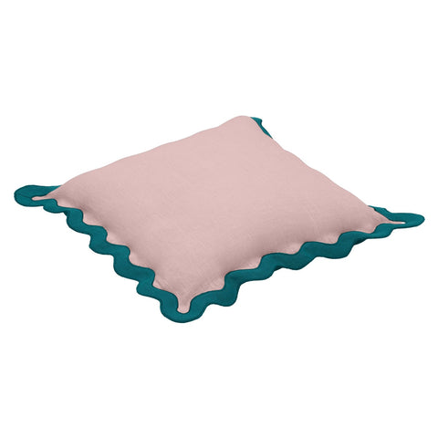 Scalloped Edge Blue and Pink Linen Throw Pillow Model: TOV-C18605