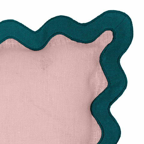 Scalloped Edge Blue and Pink Linen Throw Pillow Model: TOV-C18605