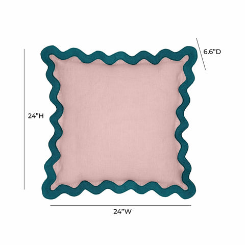 Scalloped Edge Blue and Pink Linen Throw Pillow Model: TOV-C18605