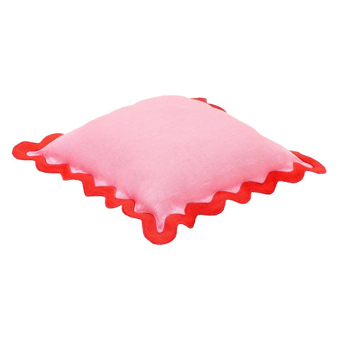 Scalloped Edge Rust and Pink Linen Throw Pillow Model: TOV-C18606