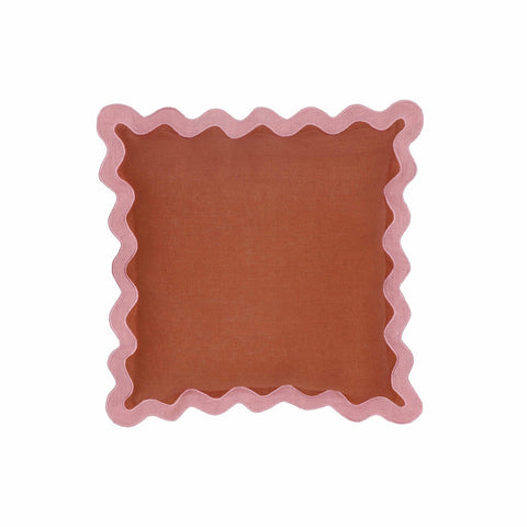 Scalloped Edge Pink and Terracotta Linen Throw Pillow Model: TOV-C18607