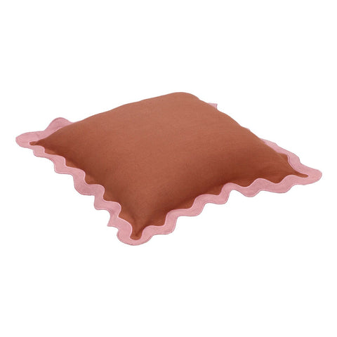 Scalloped Edge Pink and Terracotta Linen Throw Pillow Model: TOV-C18607