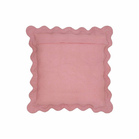 Scalloped Edge Pink and Terracotta Linen Throw Pillow Model: TOV-C18607