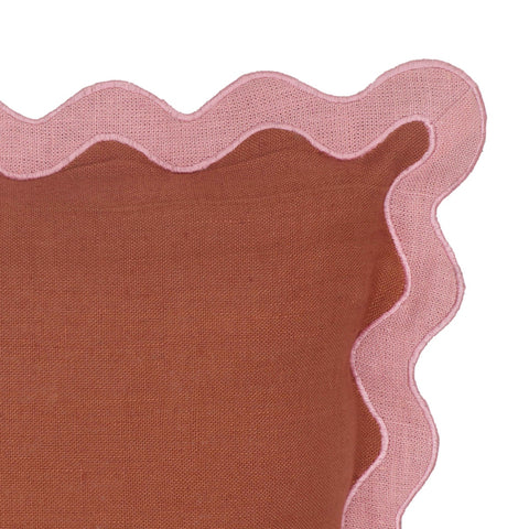 Scalloped Edge Pink and Terracotta Linen Throw Pillow Model: TOV-C18607