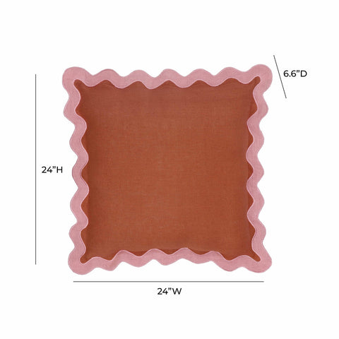 Scalloped Edge Pink and Terracotta Linen Throw Pillow Model: TOV-C18607