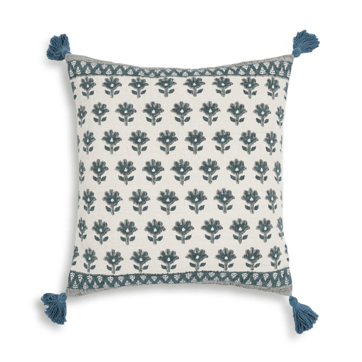 Blossom Printed Cotton Tassel 20" Accent Cushion Model: TOV-C18693