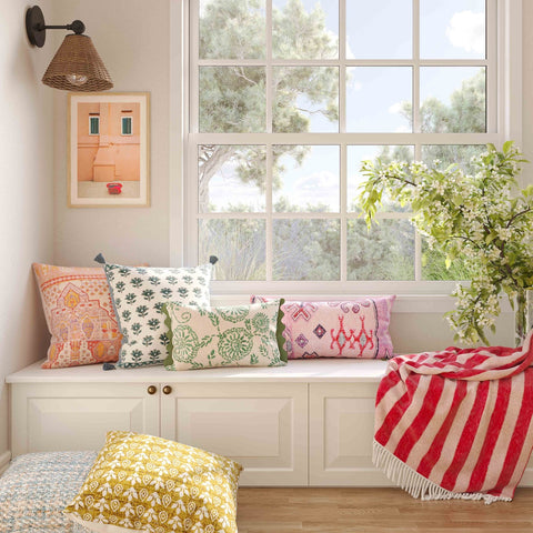 Blossom Printed Cotton Tassel 20" Accent Cushion Model: TOV-C18693