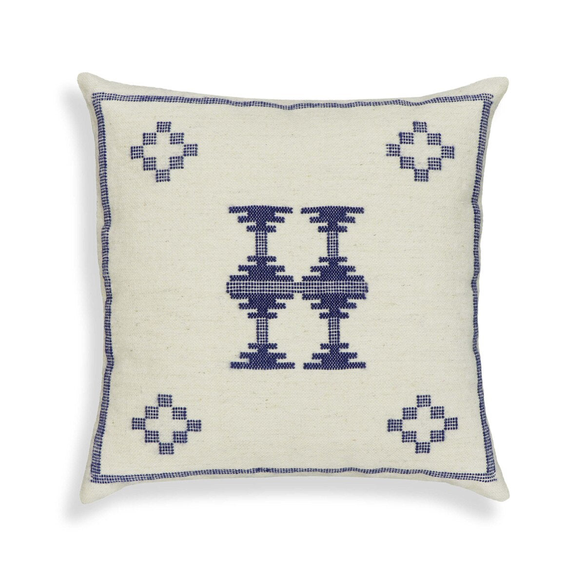 Aztec Cream & Indigo Wool 20" Square Accent Cushion Model: TOV-C18737