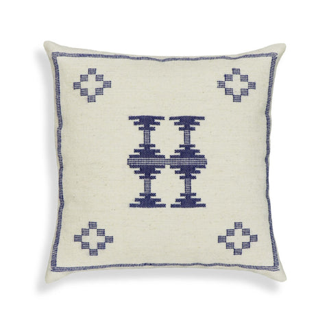 Aztec Cream & Indigo Wool 20" Square Accent Cushion Model: TOV-C18737