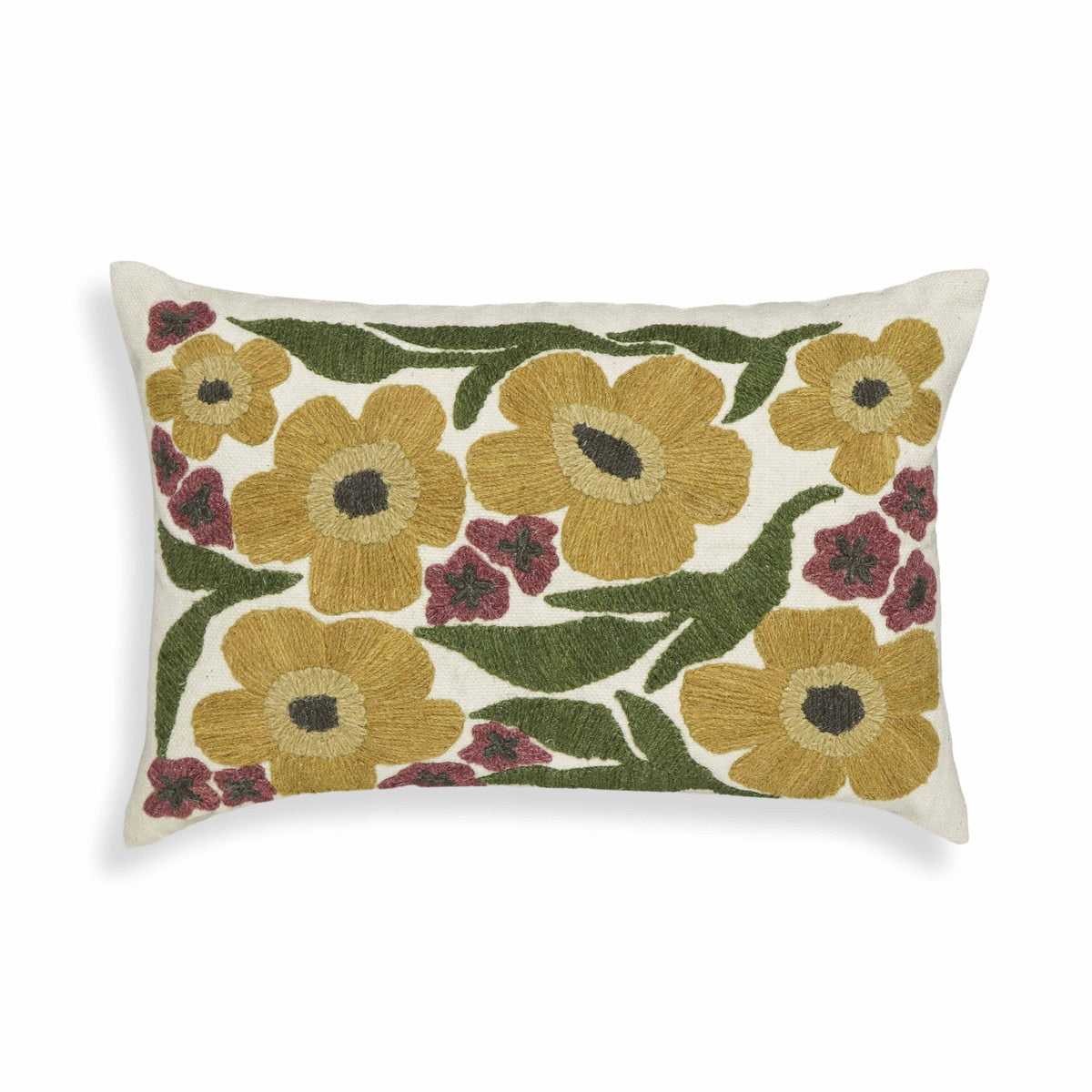 Blossom Embroidered Daisy Wool 24" x 16" Accent Cushion Model: TOV-C18739