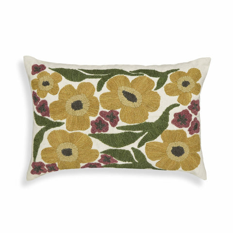 Blossom Embroidered Daisy Wool 24" x 16" Accent Cushion Model: TOV-C18739