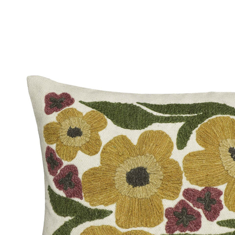 Blossom Embroidered Daisy Wool 24" x 16" Accent Cushion Model: TOV-C18739