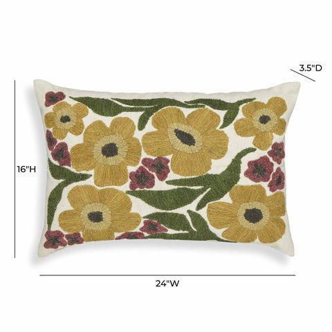 Blossom Embroidered Daisy Wool 24" x 16" Accent Cushion Model: TOV-C18739