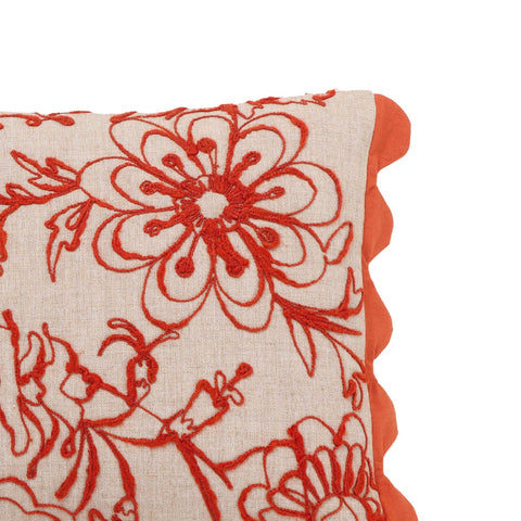 Portia Orange Embroidered Cotton Flex 20" x 12" Accent Cushion Model: TOV-C18740