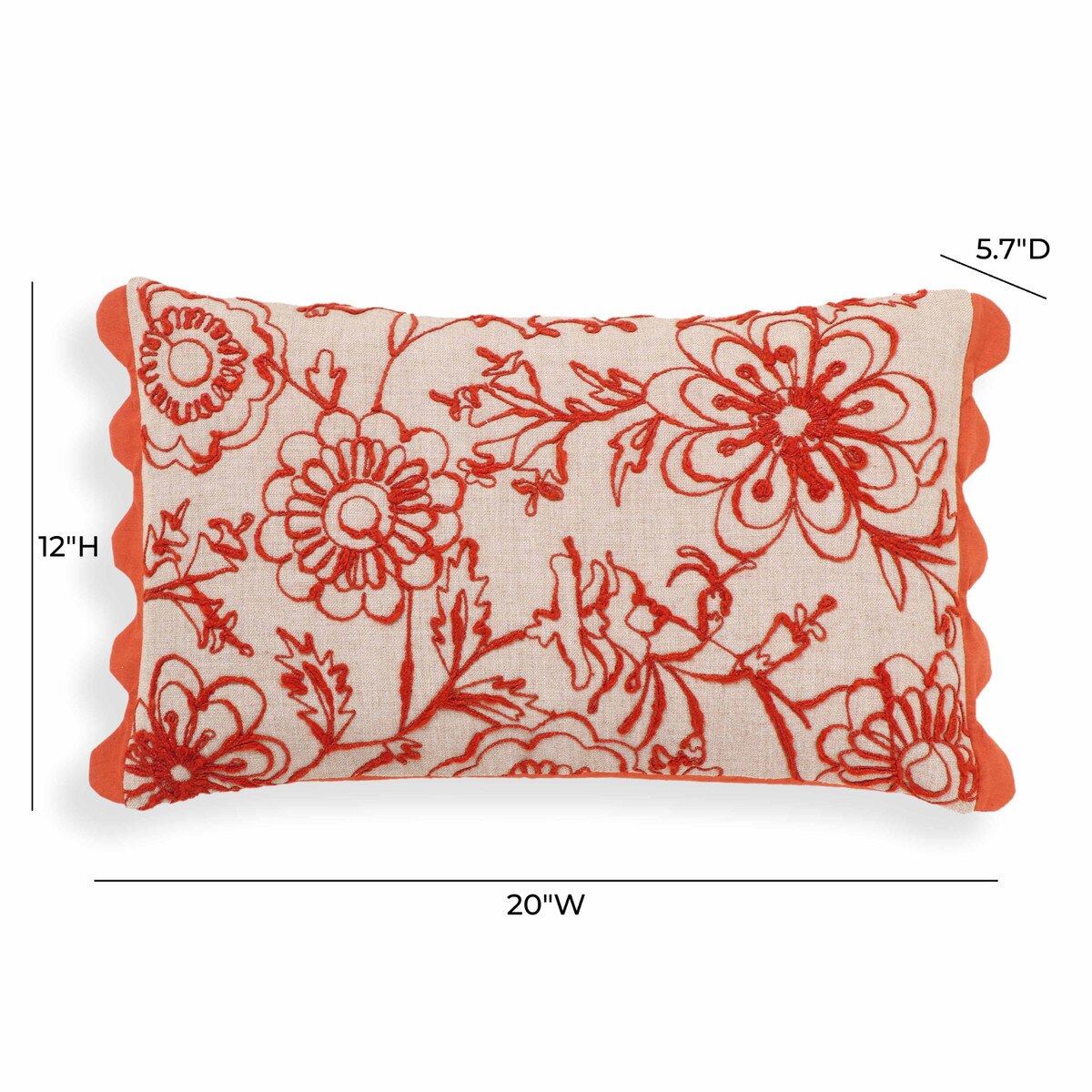 Portia Orange Embroidered Cotton Flex 20" x 12" Accent Cushion Model: TOV-C18740