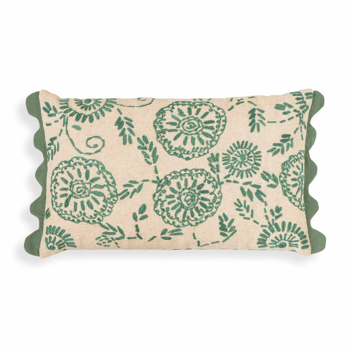 Portia Aqua Embroidered Cotton Flex 20" x 12" Accent Cushion Model: TOV-C18741