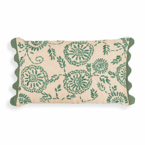 Portia Aqua Embroidered Cotton Flex 20" x 12" Accent Cushion Model: TOV-C18741
