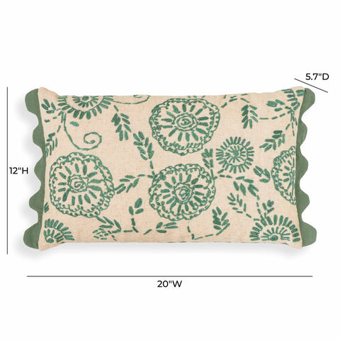 Portia Aqua Embroidered Cotton Flex 20" x 12" Accent Cushion Model: TOV-C18741