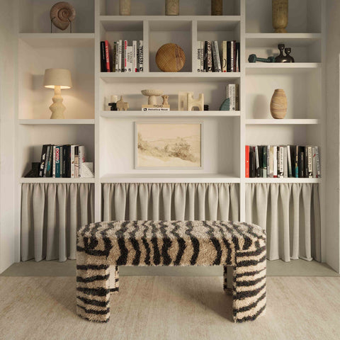Zebra Brown Striped Tufted Bench Model: TOV-C18748