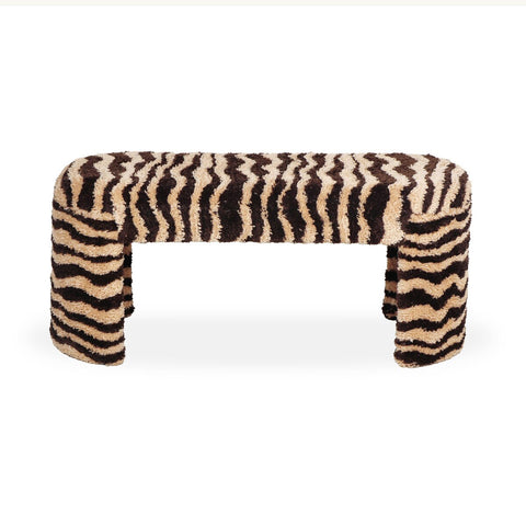 Zebra Brown Striped Tufted Bench Model: TOV-C18748