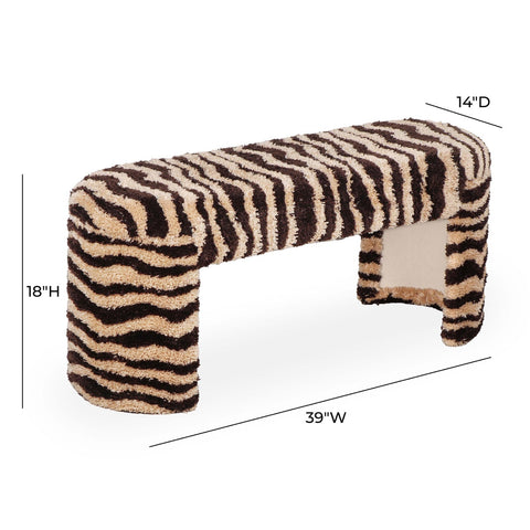 Zebra Brown Striped Tufted Bench Model: TOV-C18748