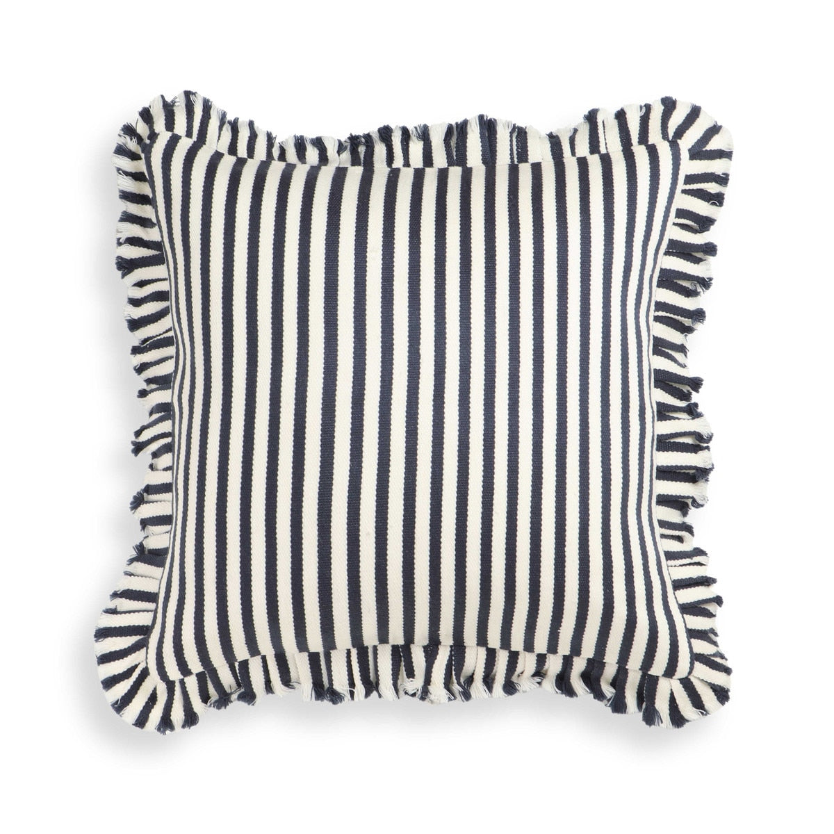 Alessia Navy Striped Ruffle 20" Square Accent Pillow Model: TOV-C18749