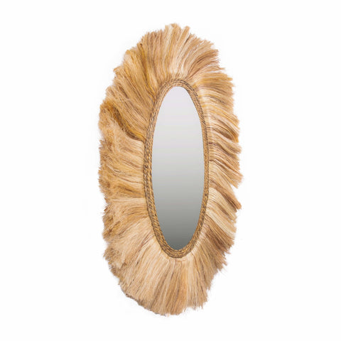 Tribal Natural Abaca Grass Oval Wall Mirror Model: TOV-C21005