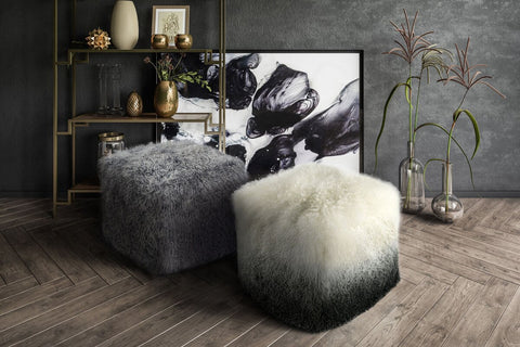 Tibetan Sheep White to Grey Pouf Model: TOV-C5713