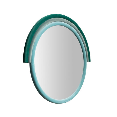 Lally Aqua Velvet Round Wall Mirror Model: TOV-C68834