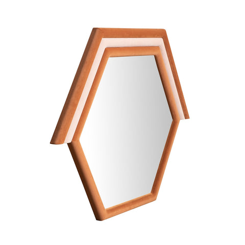 Lally Terracotta Velvet Prism Wall Mirror Model: TOV-C68837