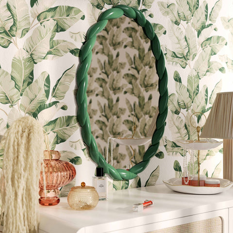 Agnes Forest Green Glossy Oval Mirror Model: TOV-C69153