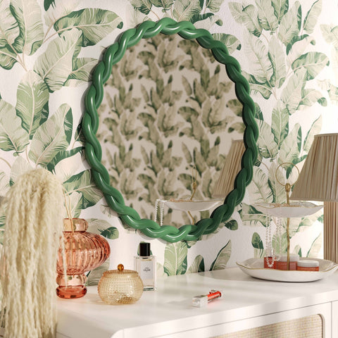 Agnes Forest Green Glossy Round Mirror Model: TOV-C69154