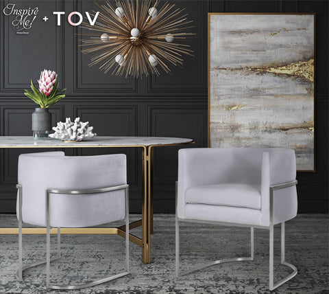 Giselle Grey Velvet Dining Chair - Silver Frame By Inspire Me! Home Decor Model: TOV-D6300