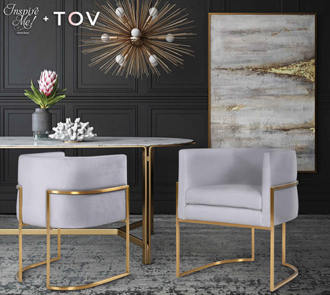Giselle Grey Velvet Dining Chair - Gold Frame By Inspire Me! Home Decor Model: TOV-D6301