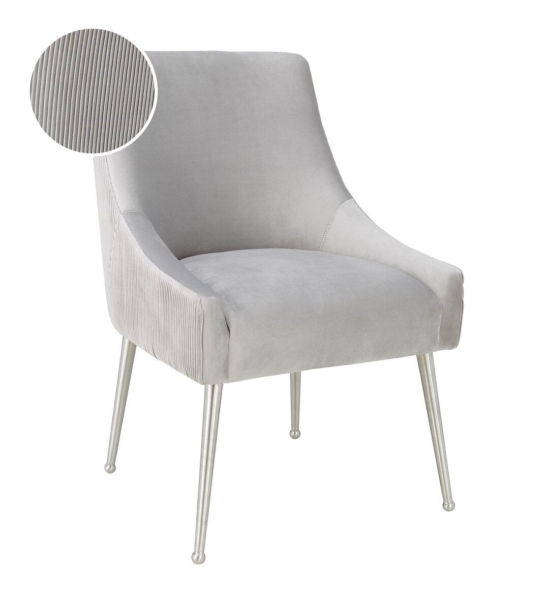Beatrix Pleated Light Grey Velvet Side Chair - Silver Legs Model: TOV-D6398